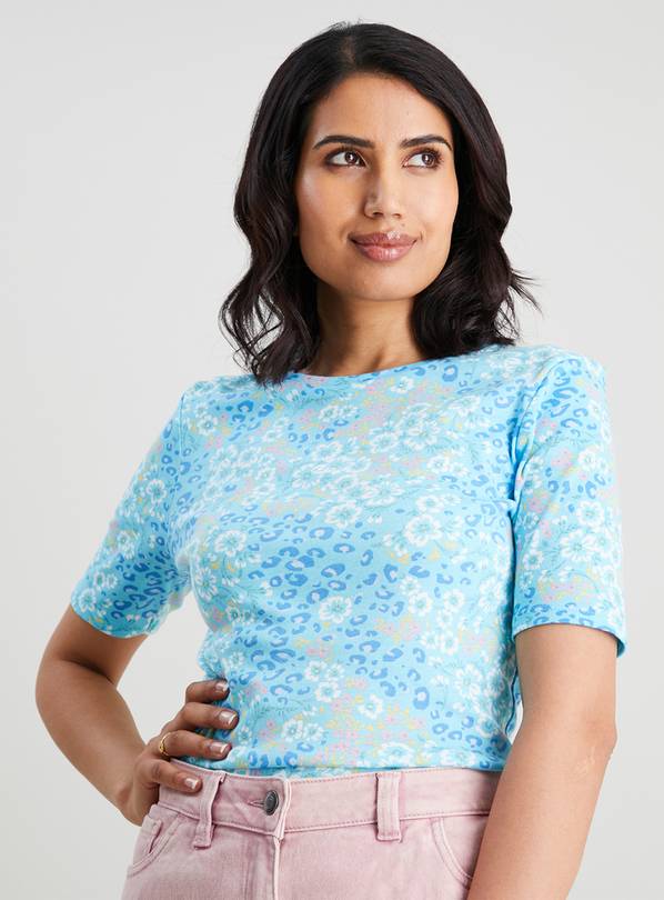 Buy Blue Floral Print Slim Fit TShirt 24 Tshirts Argos